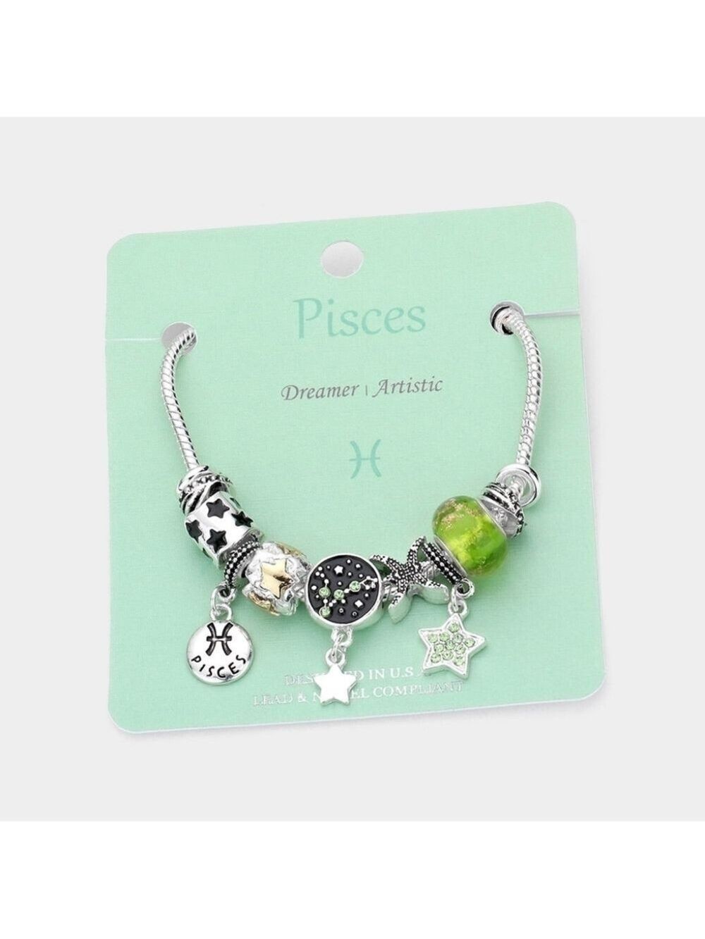 NEW Pisces Zodiac Sign Snake Chain Charm Beads Bracelet